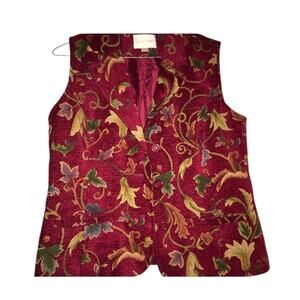 Erin London Burgundy Tapestry Floral Vest Button Front Lined Women’s Size S